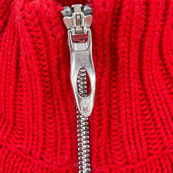 Spyder Full Zip Nordic Fair Isle Alpine Cable Knit Red Sweater Cardigan Medium - Picture 2 of 7